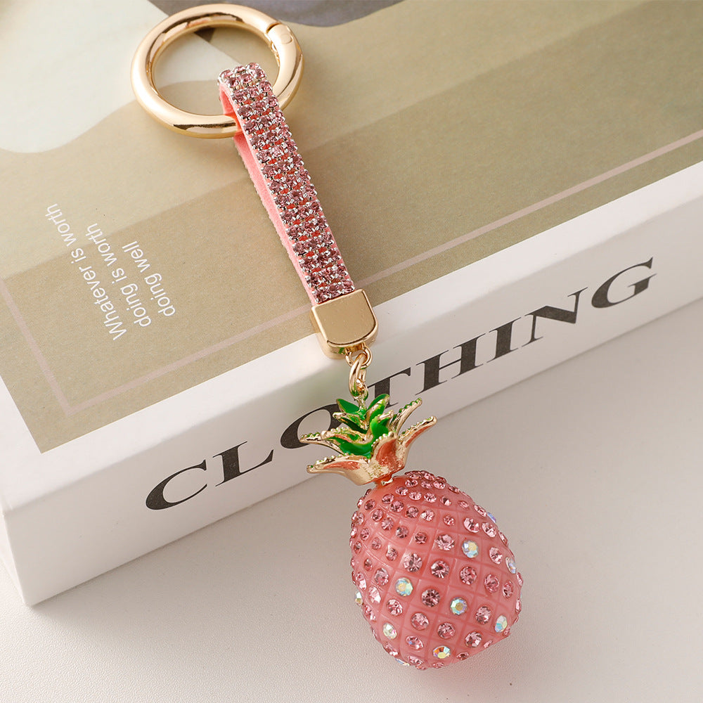 Wholesale Creative Cute Diamond-encrusted Alloy Rhinestone Three-dimensional Pineapple Keychain